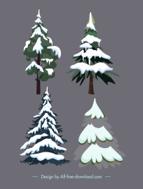winter trees icons snowy decor classic sketch