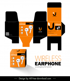 wireless earphone box packaging template modern die cut design