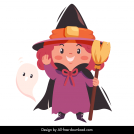 witch halloween costume icon cute cartoon girl sketch
