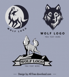 wolf logo templates classical dark silhouettes handdrawn sketch