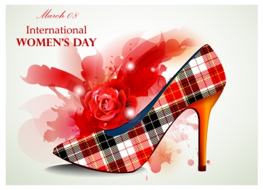 woman day card design with rose and shoe