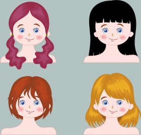 woman hairstyle collection young styles colored cartoon