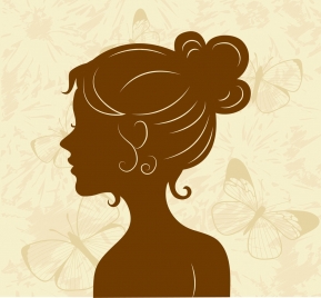 woman icon brown silhouette sketch butterflies backdrop