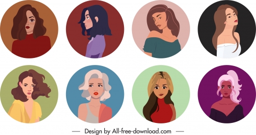 women avatar templates collection young ladies sketch