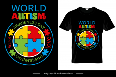 world autism awareness day tshirt template colorful round puzzle joints decor