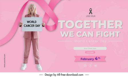 world cancer day banner template woman showing sign