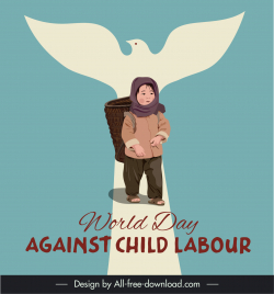 world day against child labour banner template cute kid dove sketch