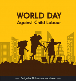 world day against child labour banner template flat silhouette city scene poverty sketch