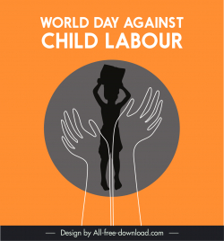 world day against child labour banner template flat silhouette handdrawn outline