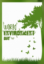 world day banner green design tree butterflies icons