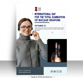 world day for the total elimination of nuclear weapons banner template lady smiley rocket sketch modern design
