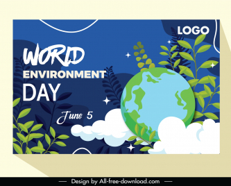 world environment day banner template elegant flat leaves earth clouds