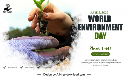 world environment day banner template realistic modern closeup hands caring tree buds sketch