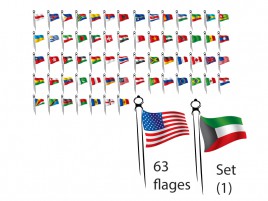 world flags for 63 countries with  flagstaff