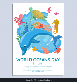 world ocean day banner template ocean life elements decor