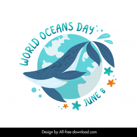 world ocean day poster template dynamic whale earth starfish