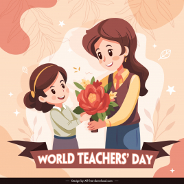 world teachers day poster template cartoon teacher pupil