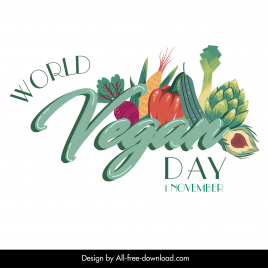 world vegan day typography design elements flat classic vegetable foods