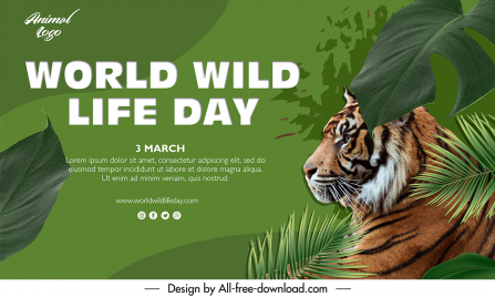 world wildlife day banner template modern elegant realistic tiger leaves decor