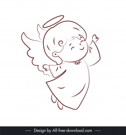 xmas angel icon cute winged baby outline dynamic flat black white handdrawn cartoon design