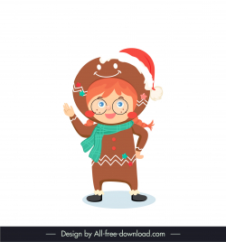 xmas costume icon cute girl girl cookie costume santa hat and scarf sketch cartoon design