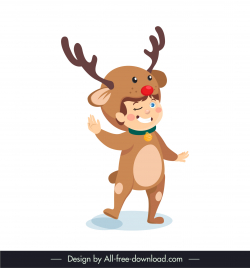 xmas icon cute boy wearing  reindeer costume sketch