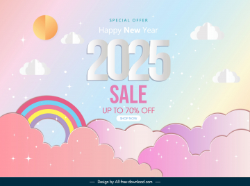 year end sales banner template cloudy rainbow elegance