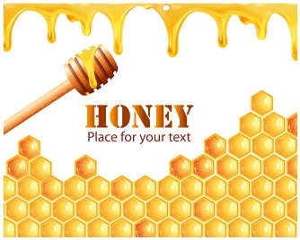 yellow honey background with honey stick and honeycomb