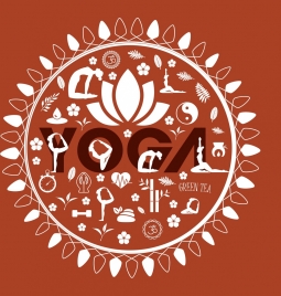 yoga advertisement lotus logo various white icons decor