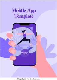 yoga application advertising banner smartphone sketch classic design