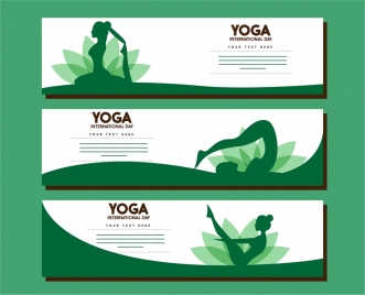 yoga banner sets female gestures in green design