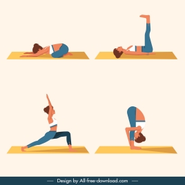 yoga postures templates colored cartoon characters