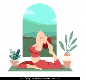 yoga sport icon stretching woman sketch cartoon design