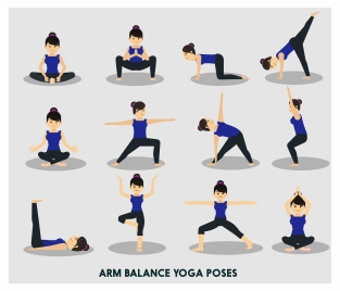 yoga vector illustration with various arm balance positions