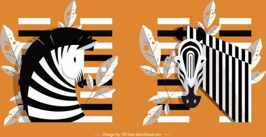 zebra icons black white classical sketch