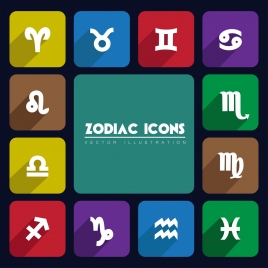 zodiac icons sets various colored squares isolation