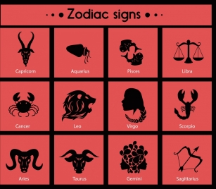 zodiac sign icons black silhouettes isolation