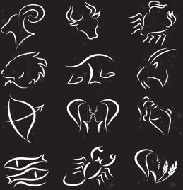 zodiac signs collection black silhouettes design