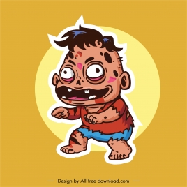 zombie icon frightening kid sketch cartoon character