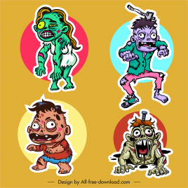 zombie icons horror cartoon characters sketch