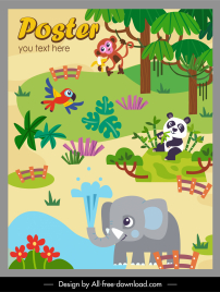 zoo poster template cute colorful cartoon sketch
